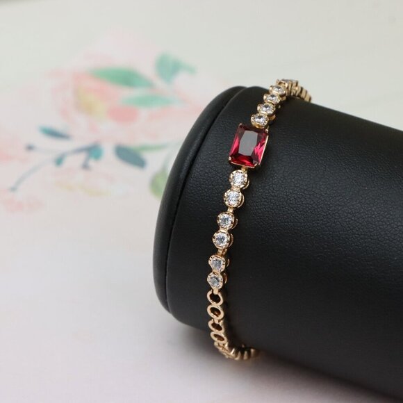 Rose Gold Bracelet with Ruby Red Center and Sparkling White Crystals, XPBL0705 - Picture 9 of 12